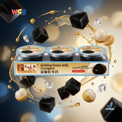 Yummy House Guiling Grass Jelly Longan 660g - 3 x 220g - Cincau Hitam Kelengkeng Ready to Serve