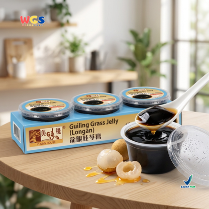 Yummy House Guiling Grass Jelly Longan 660g - 3 x 220g - Cincau Hitam Kelengkeng Ready to Serve