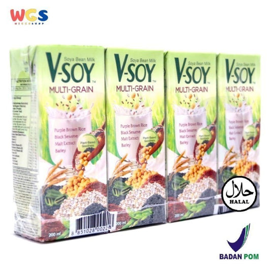 V-Soy Vsoy Susu Kedelai Premium Multi Grain Soy Milk 4 pack x 200 ml