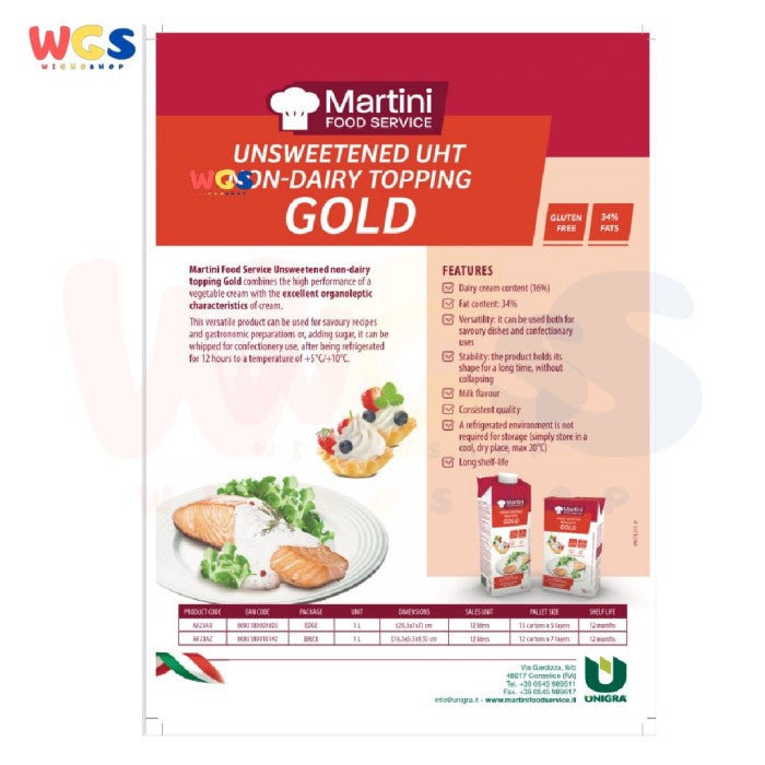 Martini Bivalente Gold 1L – 34% Fat Multipurpose Cream for Cooking &amp; Baking, Gluten Free