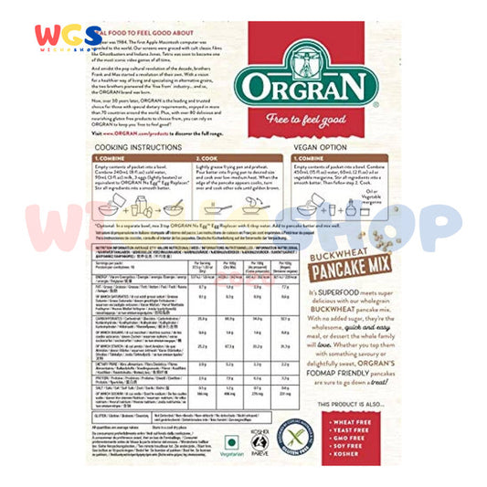 ORGRAN Wholegrain Buckwheat Pancake Mix No Sugar Gluten Free 375g