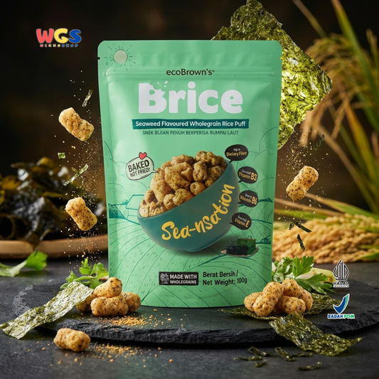 ecoBrown’s Brice Seaweed Flavoured Wholegrain Rice Puff 100g - Snack Beras Utuh Rasa Rumput Laut Baked Not Fried