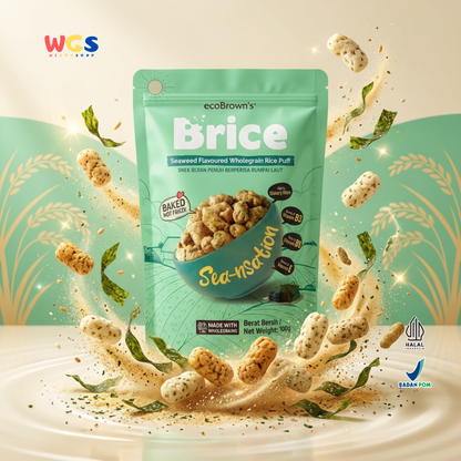 ecoBrown’s Brice Seaweed Flavoured Wholegrain Rice Puff 100g - Snack Beras Utuh Rasa Rumput Laut Baked Not Fried
