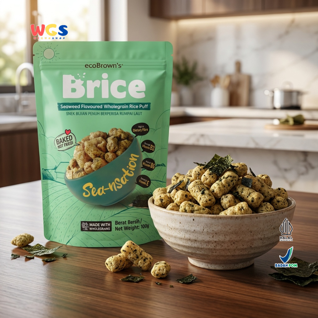 ecoBrown’s Brice Seaweed Flavoured Wholegrain Rice Puff 100g - Snack Beras Utuh Rasa Rumput Laut Baked Not Fried