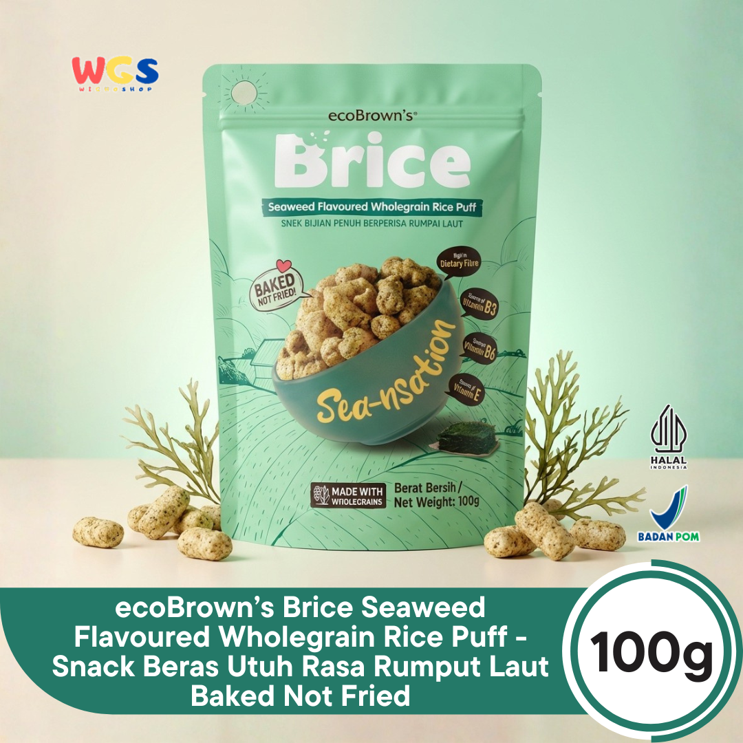 ecoBrown’s Brice Seaweed Flavoured Wholegrain Rice Puff 100g - Snack Beras Utuh Rasa Rumput Laut Baked Not Fried