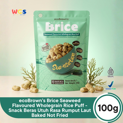 ecoBrown’s Brice Seaweed Flavoured Wholegrain Rice Puff 100g - Snack Beras Utuh Rasa Rumput Laut Baked Not Fried