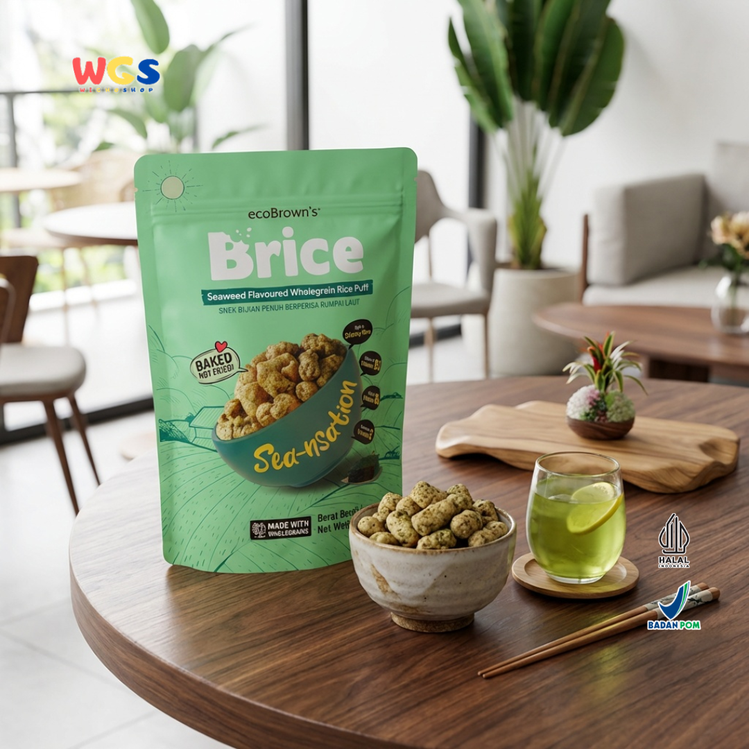 ecoBrown’s Brice Seaweed Flavoured Wholegrain Rice Puff 100g - Snack Beras Utuh Rasa Rumput Laut Baked Not Fried