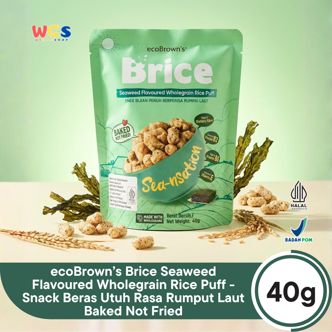 ecoBrown’s Brice Seaweed Flavoured Wholegrain Rice Puff 40g - Snack Beras Utuh Rasa Rumput Laut Baked Not Fried