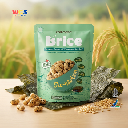ecoBrown’s Brice Seaweed Flavoured Wholegrain Rice Puff 40g - Snack Beras Utuh Rasa Rumput Laut Baked Not Fried