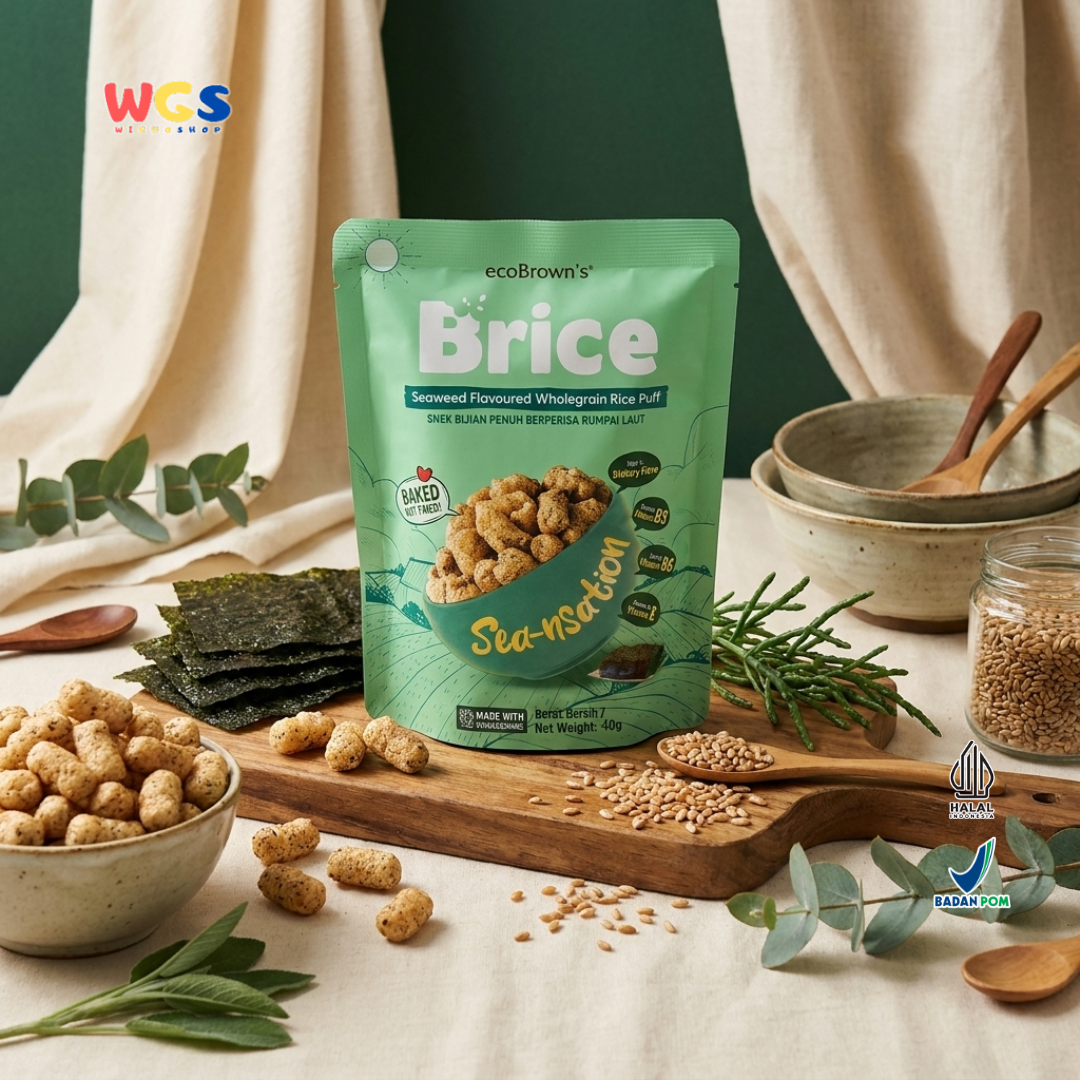 ecoBrown’s Brice Seaweed Flavoured Wholegrain Rice Puff 40g - Snack Beras Utuh Rasa Rumput Laut Baked Not Fried