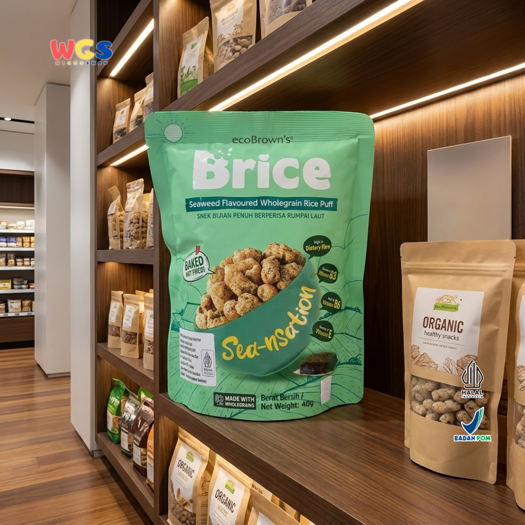 ecoBrown’s Brice Seaweed Flavoured Wholegrain Rice Puff 40g - Snack Beras Utuh Rasa Rumput Laut Baked Not Fried