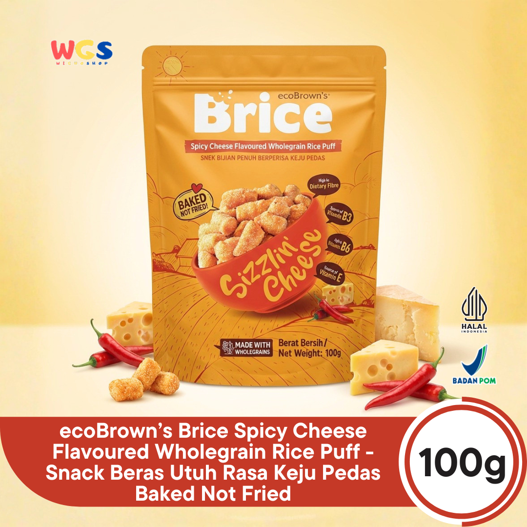 ecoBrown’s Brice Spicy Cheese Flavoured Wholegrain Rice Puff 100g - Snack Beras Utuh Rasa Keju Pedas Baked Not Fried