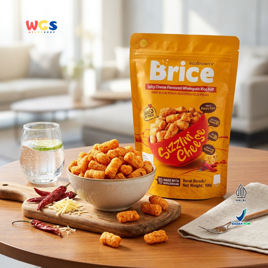 ecoBrown’s Brice Spicy Cheese Flavoured Wholegrain Rice Puff 100g - Snack Beras Utuh Rasa Keju Pedas Baked Not Fried