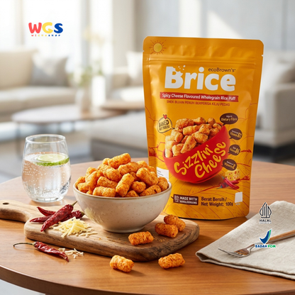 ecoBrown’s Brice Spicy Cheese Flavoured Wholegrain Rice Puff 100g - Snack Beras Utuh Rasa Keju Pedas Baked Not Fried