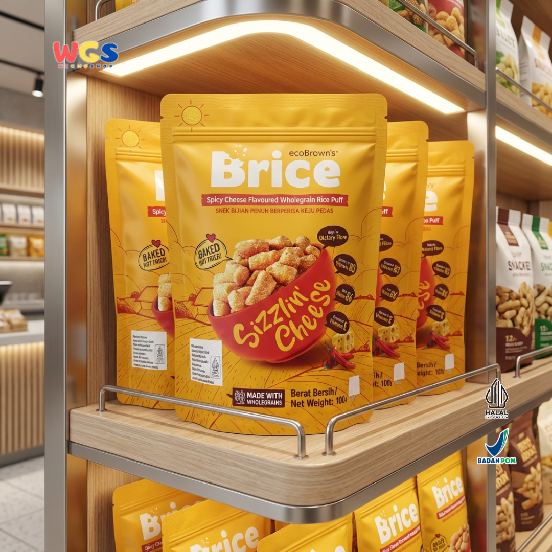 ecoBrown’s Brice Spicy Cheese Flavoured Wholegrain Rice Puff 100g - Snack Beras Utuh Rasa Keju Pedas Baked Not Fried