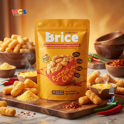 ecoBrown’s Brice Spicy Cheese Flavoured Wholegrain Rice Puff 100g - Snack Beras Utuh Rasa Keju Pedas Baked Not Fried