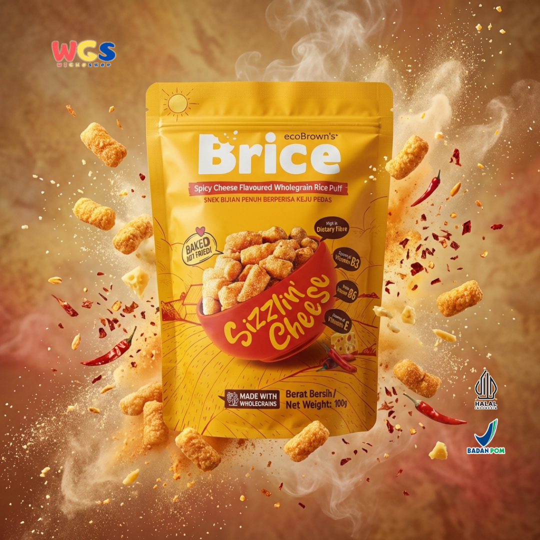 ecoBrown’s Brice Spicy Cheese Flavoured Wholegrain Rice Puff 100g - Snack Beras Utuh Rasa Keju Pedas Baked Not Fried