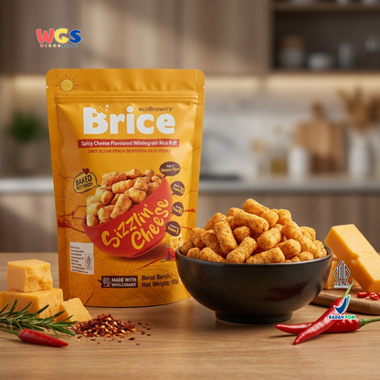 ecoBrown’s Brice Spicy Cheese Flavoured Wholegrain Rice Puff 100g - Snack Beras Utuh Rasa Keju Pedas Baked Not Fried