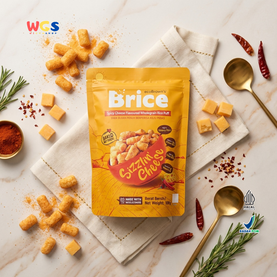 ecoBrown’s Brice Spicy Cheese Flavoured Wholegrain Rice Puff 100g - Snack Beras Utuh Rasa Keju Pedas Baked Not Fried