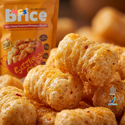 ecoBrown’s Brice Spicy Cheese Flavoured Wholegrain Rice Puff 100g - Snack Beras Utuh Rasa Keju Pedas Baked Not Fried