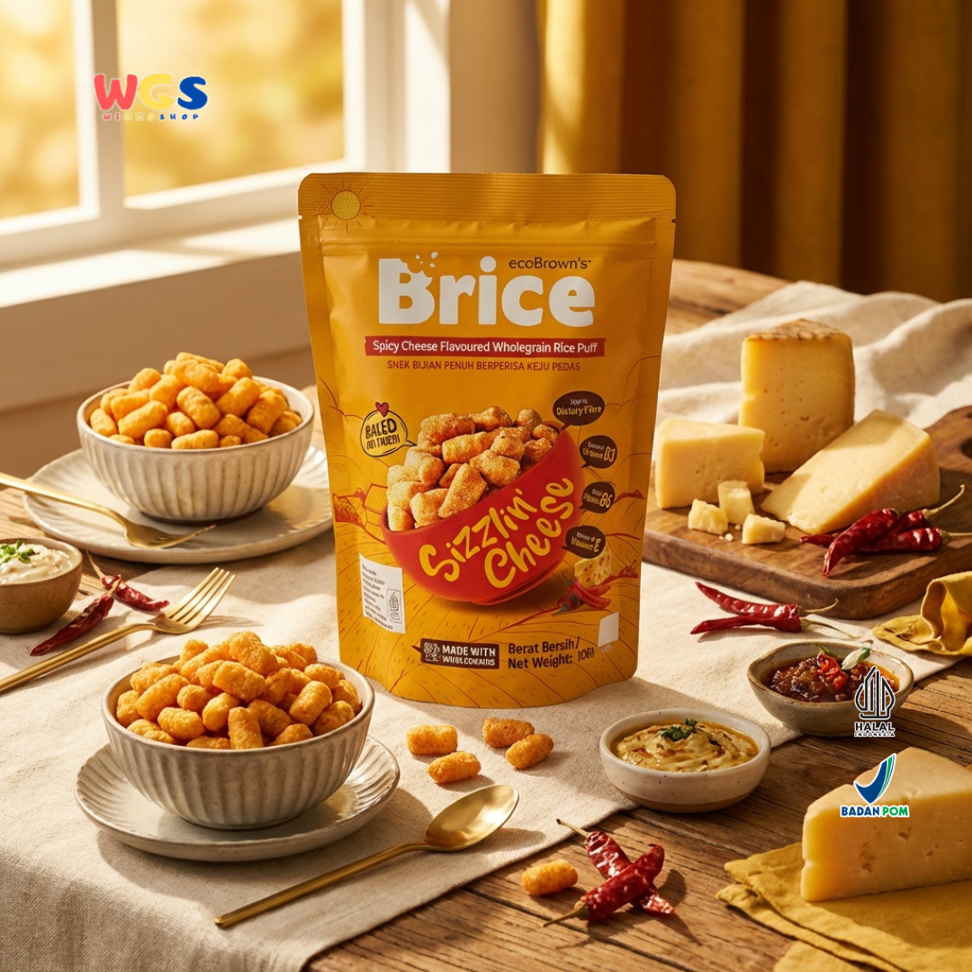 ecoBrown’s Brice Spicy Cheese Flavoured Wholegrain Rice Puff 100g - Snack Beras Utuh Rasa Keju Pedas Baked Not Fried