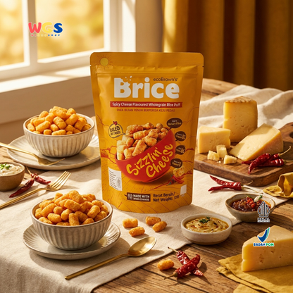 ecoBrown’s Brice Spicy Cheese Flavoured Wholegrain Rice Puff 100g - Snack Beras Utuh Rasa Keju Pedas Baked Not Fried
