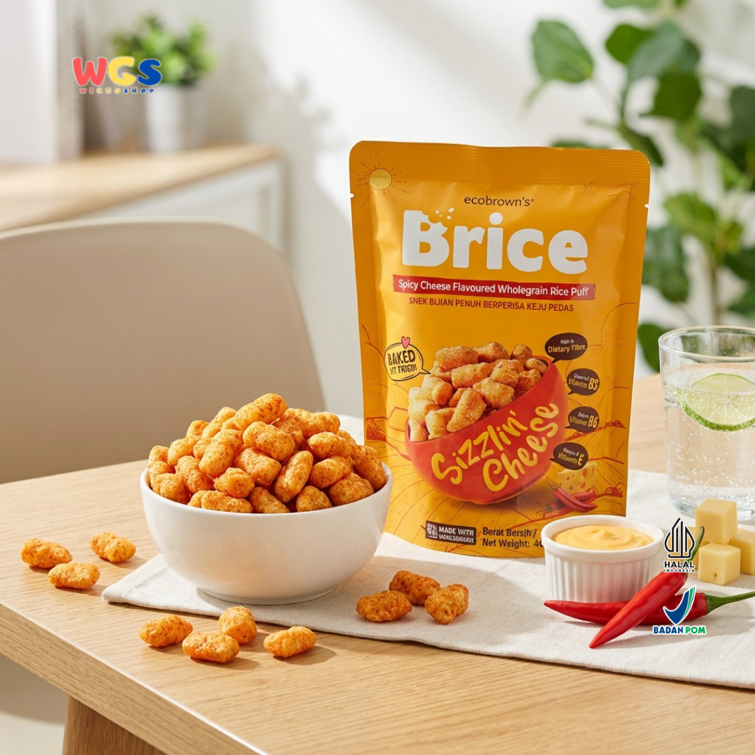 ecoBrown’s Brice Spicy Cheese Flavoured Wholegrain Rice Puff 40g - Snack Beras Utuh Rasa Keju Pedas Baked Not Fried