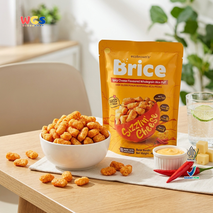 ecoBrown’s Brice Spicy Cheese Flavoured Wholegrain Rice Puff 40g - Snack Beras Utuh Rasa Keju Pedas Baked Not Fried