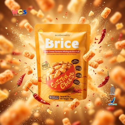 ecoBrown’s Brice Spicy Cheese Flavoured Wholegrain Rice Puff 40g - Snack Beras Utuh Rasa Keju Pedas Baked Not Fried