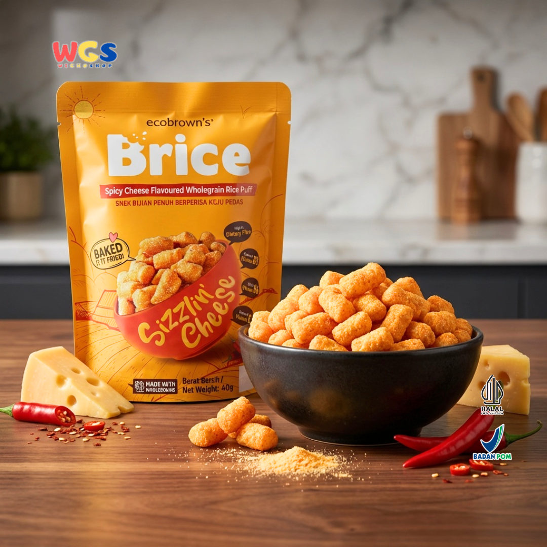 ecoBrown’s Brice Spicy Cheese Flavoured Wholegrain Rice Puff 40g - Snack Beras Utuh Rasa Keju Pedas Baked Not Fried