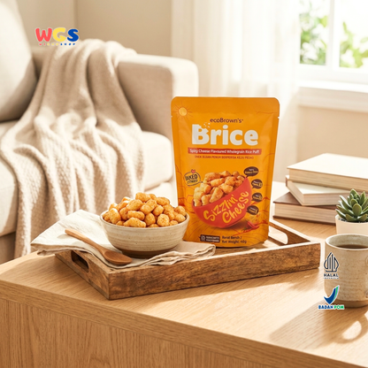ecoBrown’s Brice Spicy Cheese Flavoured Wholegrain Rice Puff 40g - Snack Beras Utuh Rasa Keju Pedas Baked Not Fried