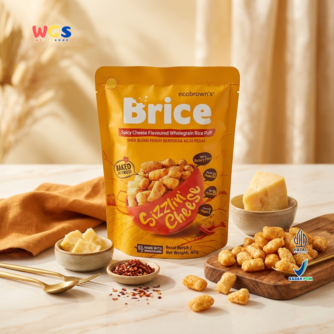 ecoBrown’s Brice Spicy Cheese Flavoured Wholegrain Rice Puff 40g - Snack Beras Utuh Rasa Keju Pedas Baked Not Fried