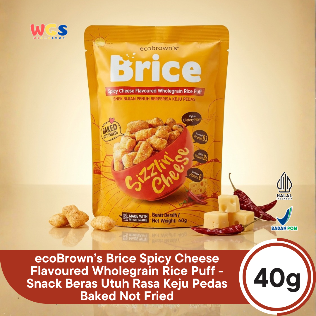 ecoBrown’s Brice Spicy Cheese Flavoured Wholegrain Rice Puff 40g - Snack Beras Utuh Rasa Keju Pedas Baked Not Fried